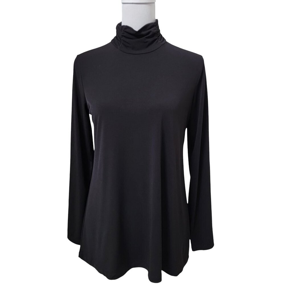 Susan Graver Modern Essentials Size XS Black Liquid Knit Ruched Neck Top